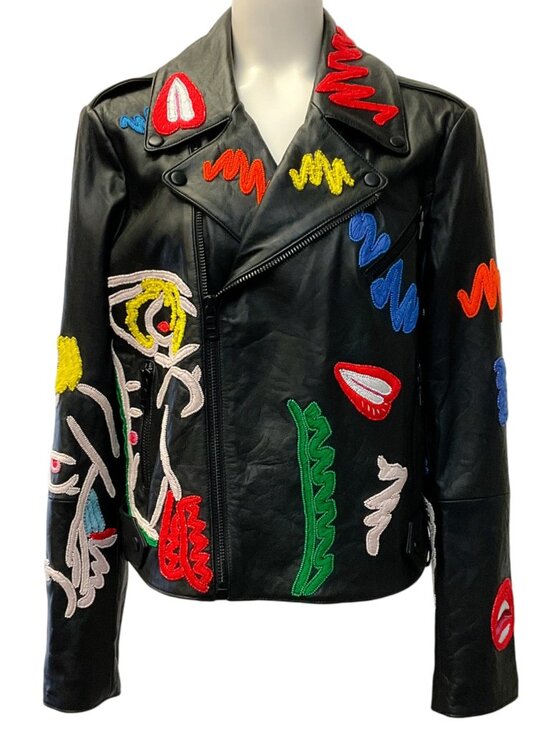 Alice + Olivia Jackets & Blazers - Alice + Olivia x Tom Wasselmann Black Leather Natural Beauty Moto Jacket